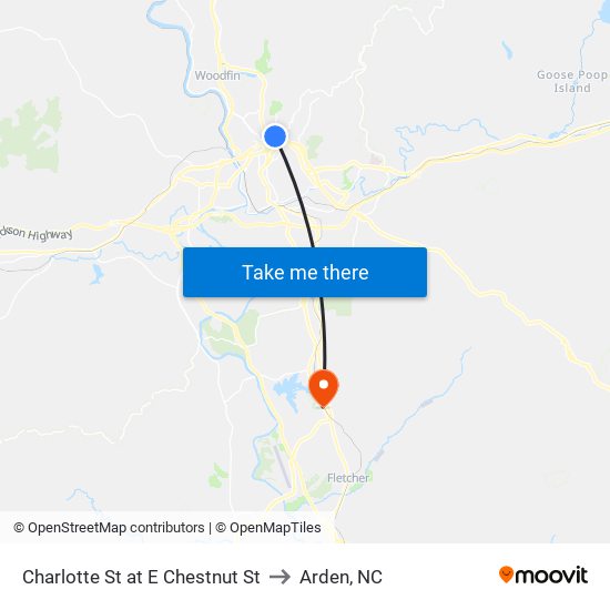 Charlotte St at E Chestnut St to Arden, NC map