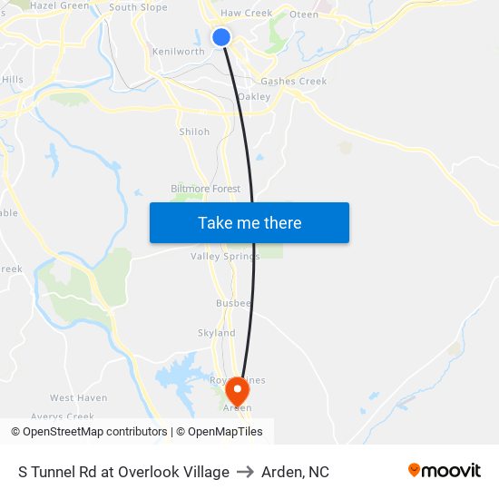 S Tunnel Rd at Overlook Village to Arden, NC map