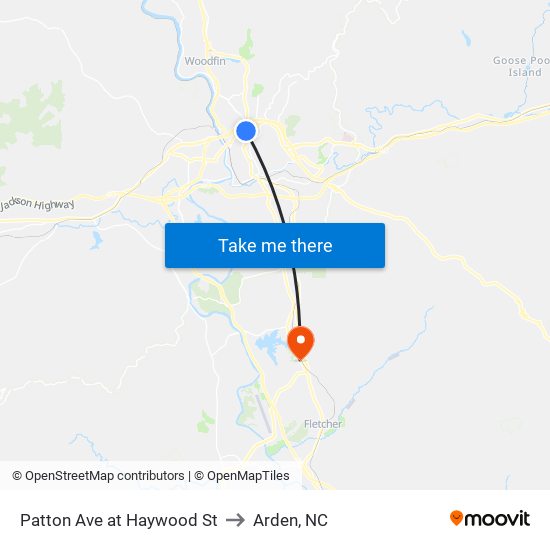 Patton Ave at Haywood St to Arden, NC map