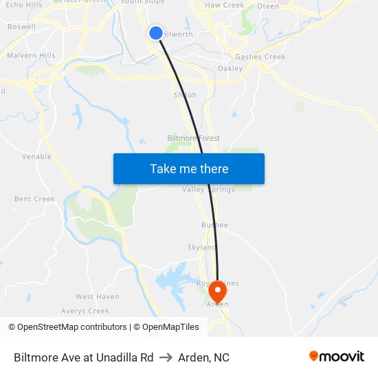 Biltmore Ave at Unadilla Rd to Arden, NC map