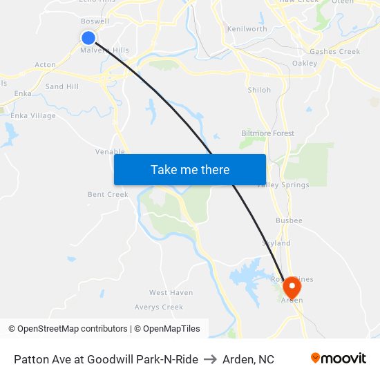 Patton Ave at Goodwill Park-N-Ride to Arden, NC map