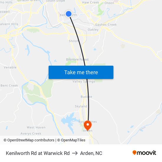 Kenilworth Rd at Warwick Rd to Arden, NC map