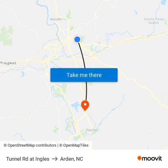 Tunnel Rd at Ingles to Arden, NC map