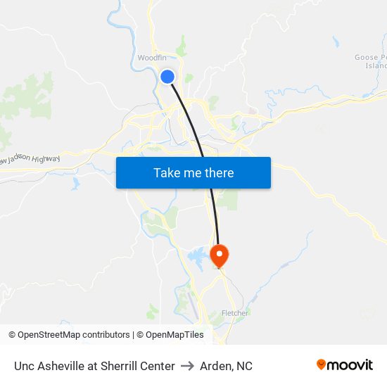 Unc Asheville at Sherrill Center to Arden, NC map