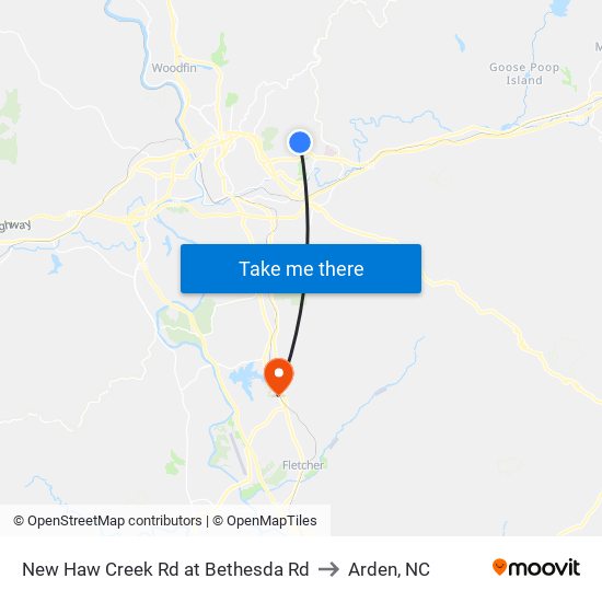 New Haw Creek Rd at Bethesda Rd to Arden, NC map