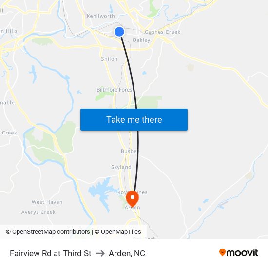 Fairview Rd at Third St to Arden, NC map