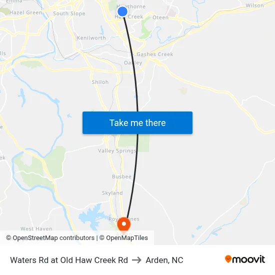 Waters Rd at Old Haw Creek Rd to Arden, NC map