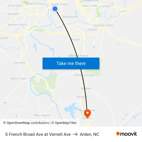 S French Broad Ave at Vernell Ave to Arden, NC map