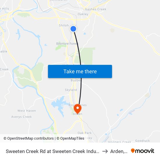 Sweeten Creek Rd at Sweeten Creek Industrial Park to Arden, NC map