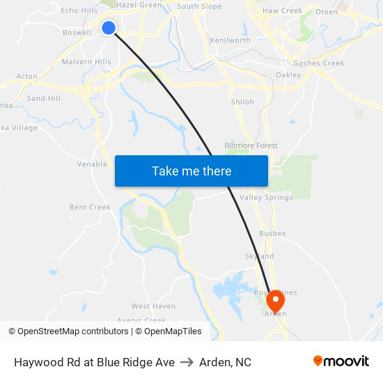 Haywood Rd at Blue Ridge Ave to Arden, NC map