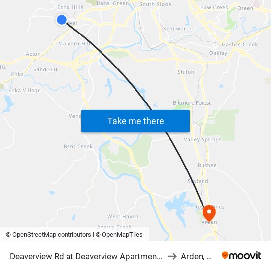 Deaverview Rd at Deaverview Apartments to Arden, NC map