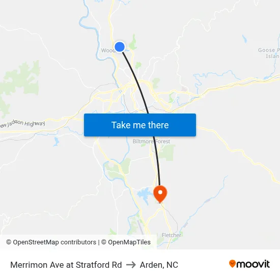 Merrimon Ave at Stratford Rd to Arden, NC map