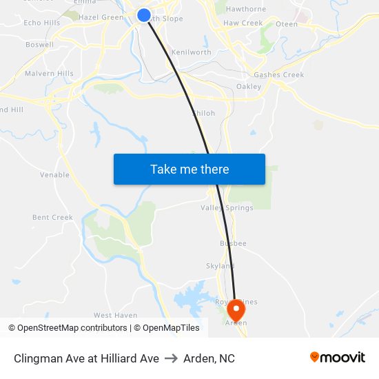 Clingman Ave at Hilliard Ave to Arden, NC map