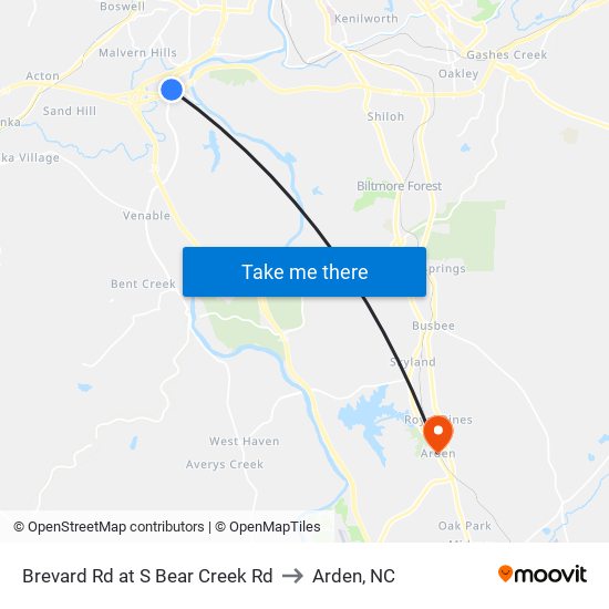 Brevard Rd at S Bear Creek Rd to Arden, NC map