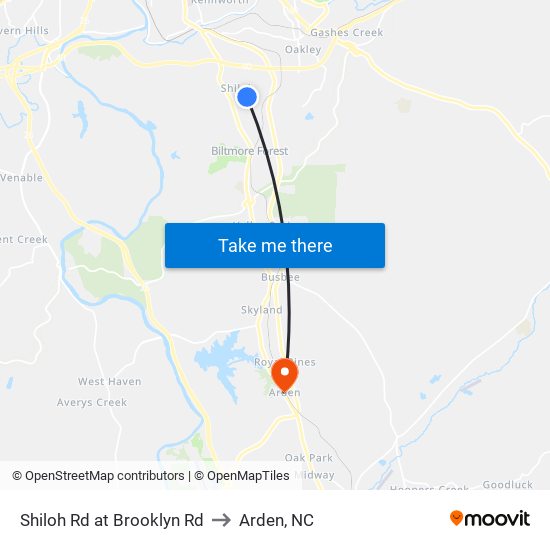 Shiloh Rd at Brooklyn Rd to Arden, NC map
