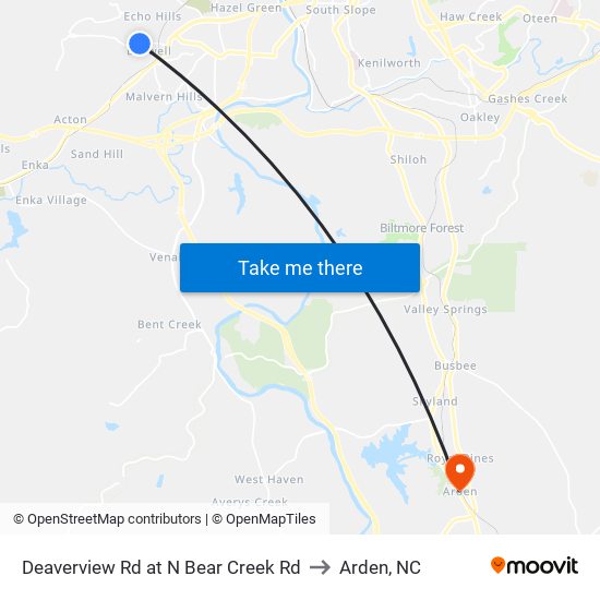 Deaverview Rd at N Bear Creek Rd to Arden, NC map