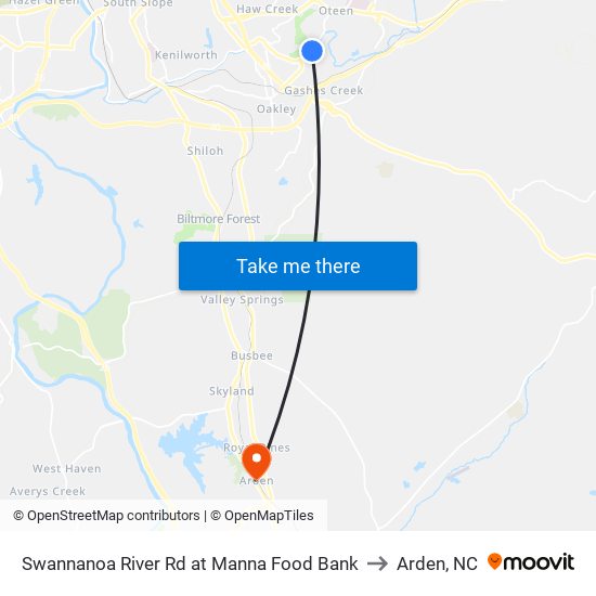 Swannanoa River Rd at Manna Food Bank to Arden, NC map