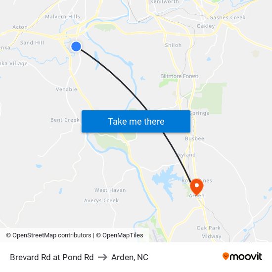 Brevard Rd at Pond Rd to Arden, NC map