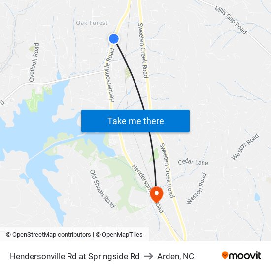 Hendersonville Rd at Springside Rd to Arden, NC map