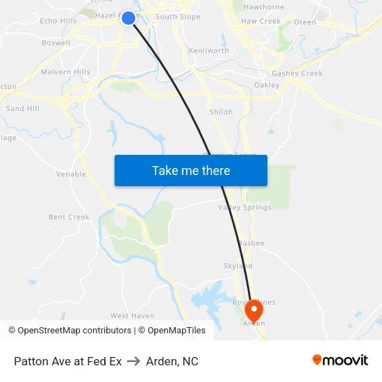 Patton Ave at Fed Ex to Arden, NC map