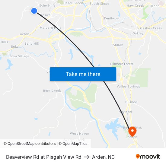 Deaverview Rd at Pisgah View Rd to Arden, NC map
