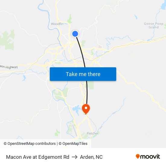 Macon Ave at Edgemont Rd to Arden, NC map