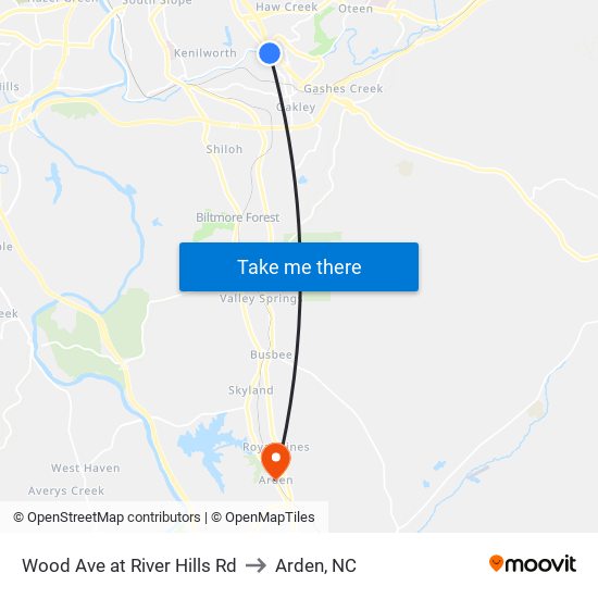 Wood Ave at River Hills Rd to Arden, NC map