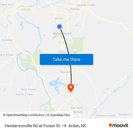 Hendersonville Rd at Forest St to Arden, NC map