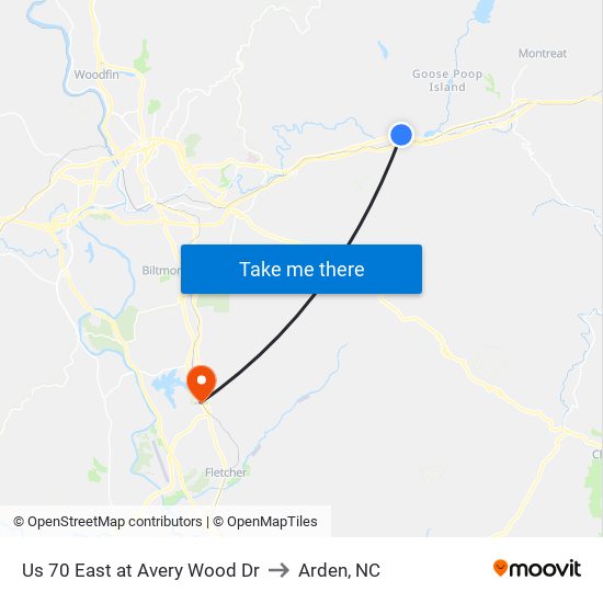 Us 70 East at Avery Wood Dr to Arden, NC map