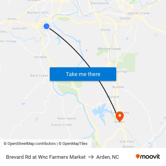 Brevard Rd at Wnc Farmers Market to Arden, NC map