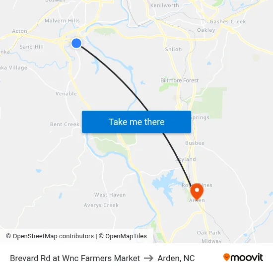 Brevard Rd at Wnc Farmers Market to Arden, NC map