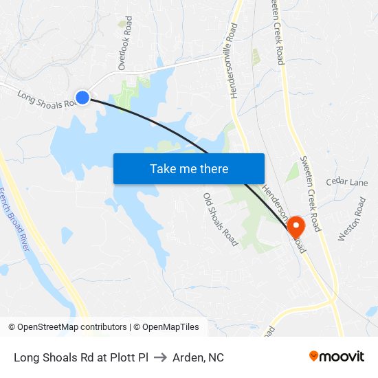 Long Shoals Rd at Plott Pl to Arden, NC map