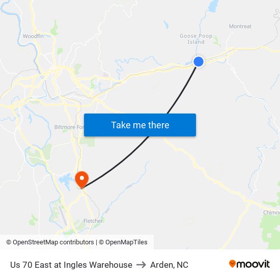 Us 70 East at Ingles Warehouse to Arden, NC map