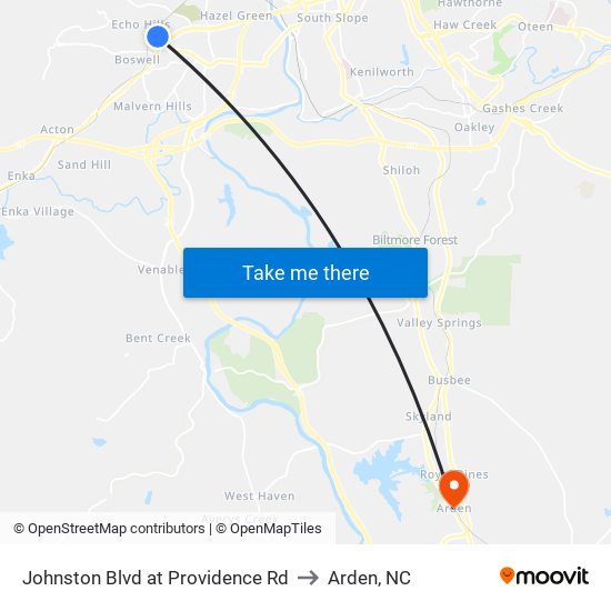 Johnston Blvd at Providence Rd to Arden, NC map