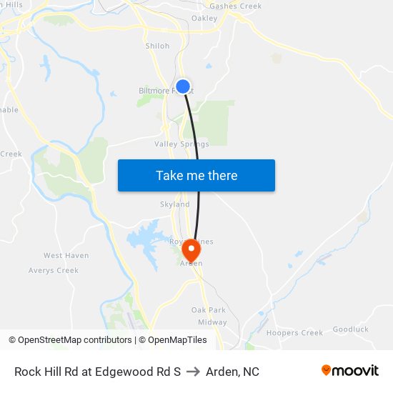 Rock Hill Rd at Edgewood Rd S to Arden, NC map