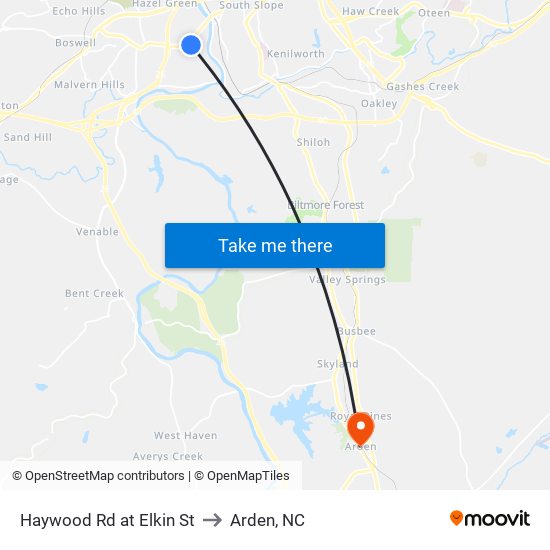 Haywood Rd at Elkin St to Arden, NC map