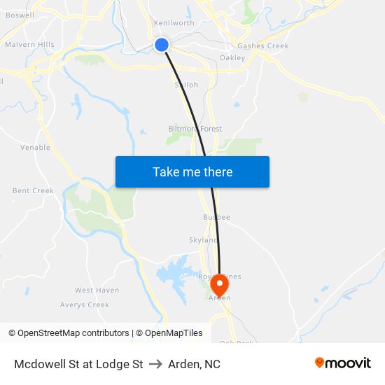 Mcdowell St at Lodge St to Arden, NC map