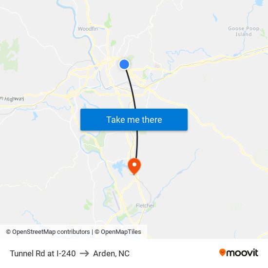 Tunnel Rd at I-240 to Arden, NC map