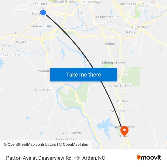 Patton Ave at Deaverview Rd to Arden, NC map