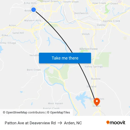 Patton Ave at Deaverview Rd to Arden, NC map