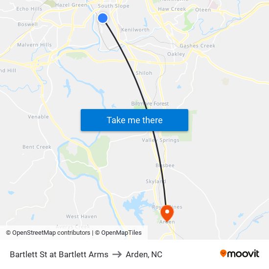 Bartlett St at Bartlett Arms to Arden, NC map
