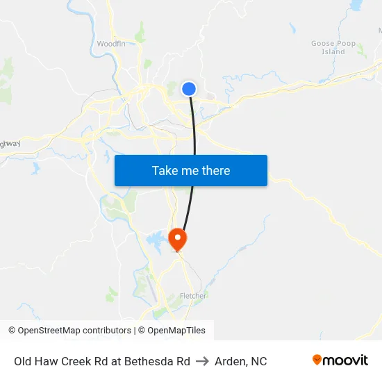 Old Haw Creek Rd at Bethesda Rd to Arden, NC map