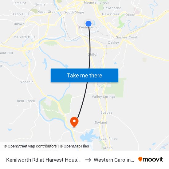 Kenilworth Rd at Harvest House Recreation Center to Western Carolina University map