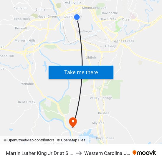 Martin Luther King Jr Dr at S Charlotte St to Western Carolina University map