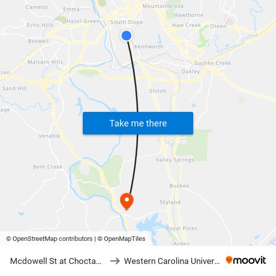 Mcdowell St at Choctaw St to Western Carolina University map