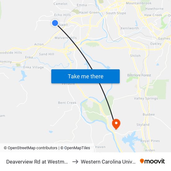 Deaverview Rd at Westmore Dr to Western Carolina University map