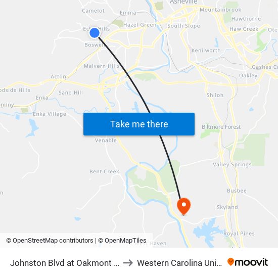 Johnston Blvd at Oakmont Terrace to Western Carolina University map