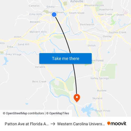 Patton Ave at Florida Ave to Western Carolina University map