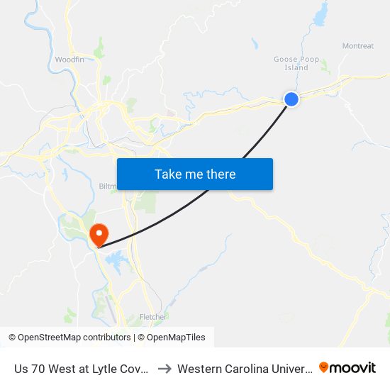 Us 70 West at Lytle Cove Rd to Western Carolina University map