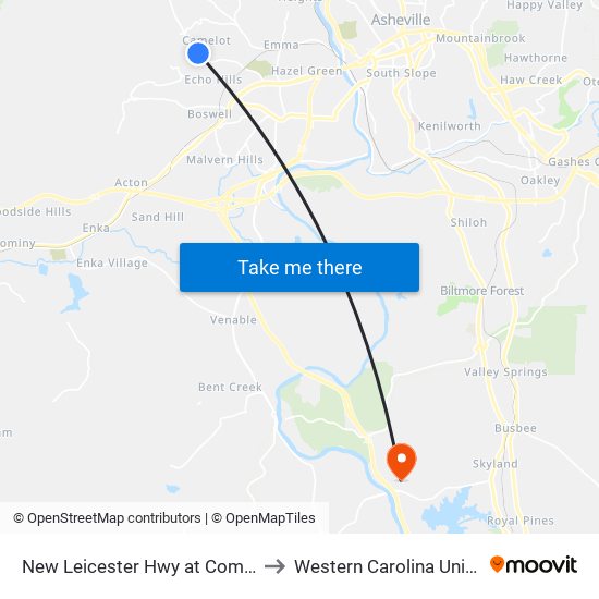 New Leicester Hwy at Compton Dr to Western Carolina University map